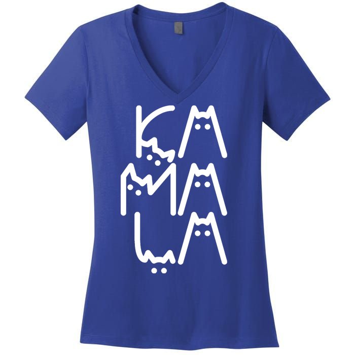 Kamala Cat Funny Text Harris Walz 2024 Women's V-Neck T-Shirt