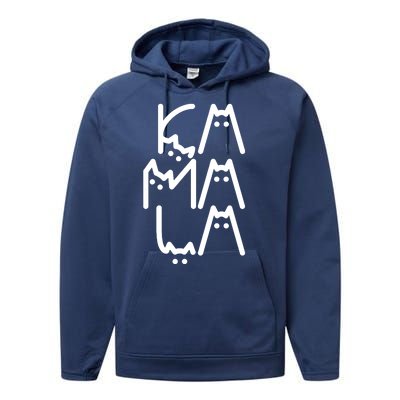 Kamala Cat Funny Text Harris Walz 2024 Performance Fleece Hoodie