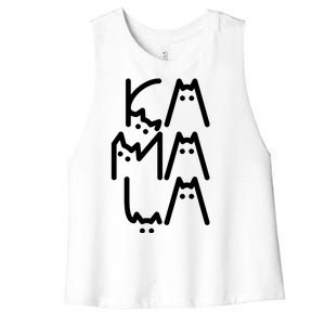 Kamala Cat Funny Text Harris Walz 2024 Women's Racerback Cropped Tank