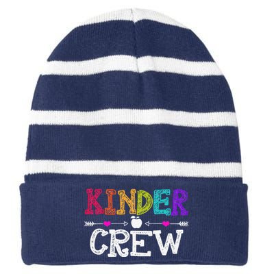 Kinder Crew Funny Kindergarten Teacher Last Day Of School Striped Beanie with Solid Band