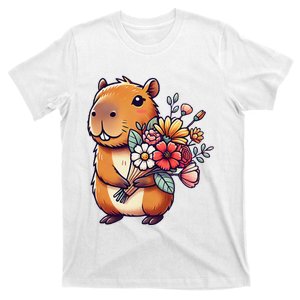 Kawaii Capybara Flower Bouquet T-Shirt