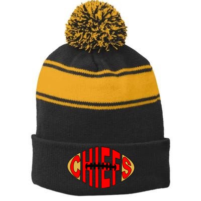 Kansas City Football Logo Fan KC Stripe Pom Pom Beanie