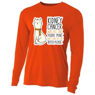 Kidney Cancer Fighter Survivor Quote With Cat Funny Gift Cooling Performance Long Sleeve Crew