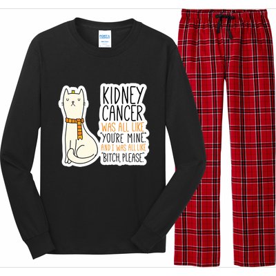 Kidney Cancer Fighter Survivor Quote With Cat Funny Gift Long Sleeve Pajama Set