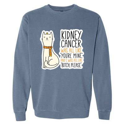 Kidney Cancer Fighter Survivor Quote With Cat Funny Gift Garment-Dyed Sweatshirt