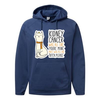 Kidney Cancer Fighter Survivor Quote With Cat Funny Gift Performance Fleece Hoodie