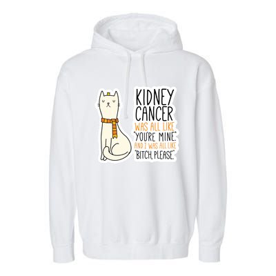 Kidney Cancer Fighter Survivor Quote With Cat Funny Gift Garment-Dyed Fleece Hoodie