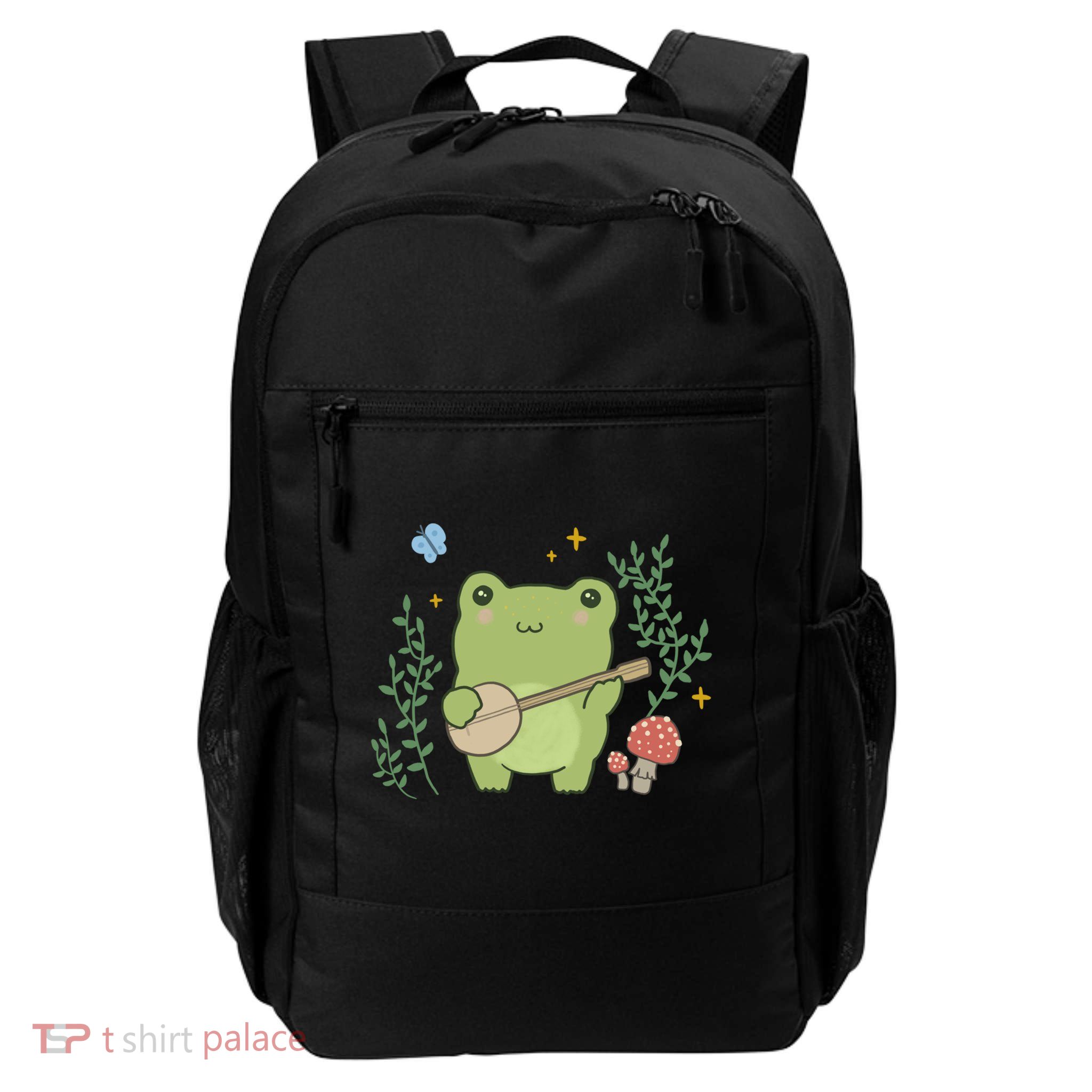 Kawaii Cute Frog Banjo Butterfly Gift Cottagecore Aesthetic Great Gift Backpack