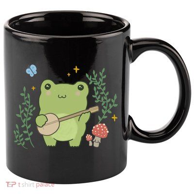 Kawaii Cute Frog Banjo Butterfly Gift Cottagecore Aesthetic Great Gift 11oz C Handle Ceramic Mug