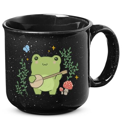 Kawaii Cute Frog Banjo Butterfly Gift Cottagecore Aesthetic Great Gift 15oz Campfire Ceramic Mug