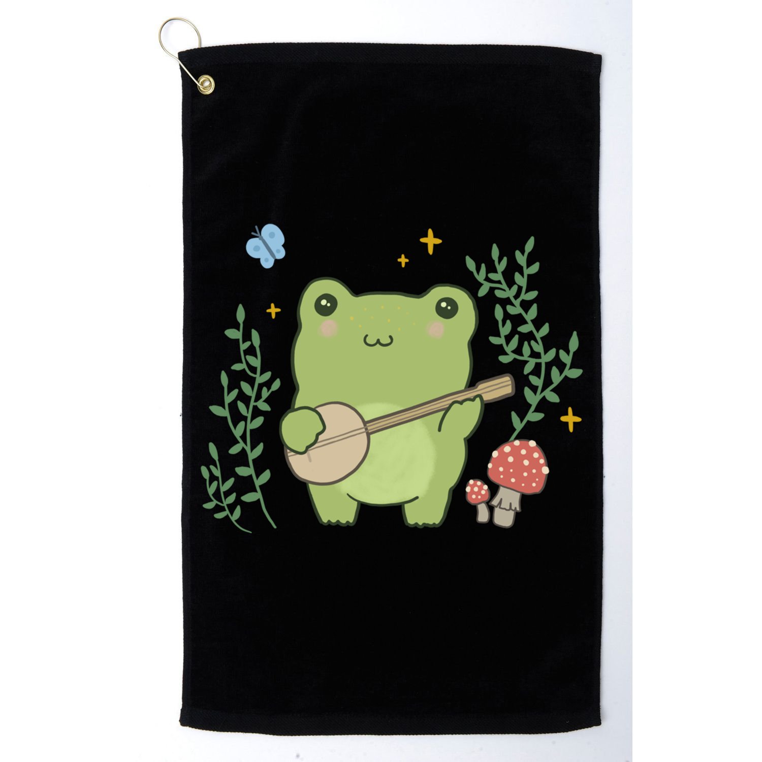 Kawaii Cute Frog Banjo Butterfly Gift Cottagecore Aesthetic Great Gift Golf Towel