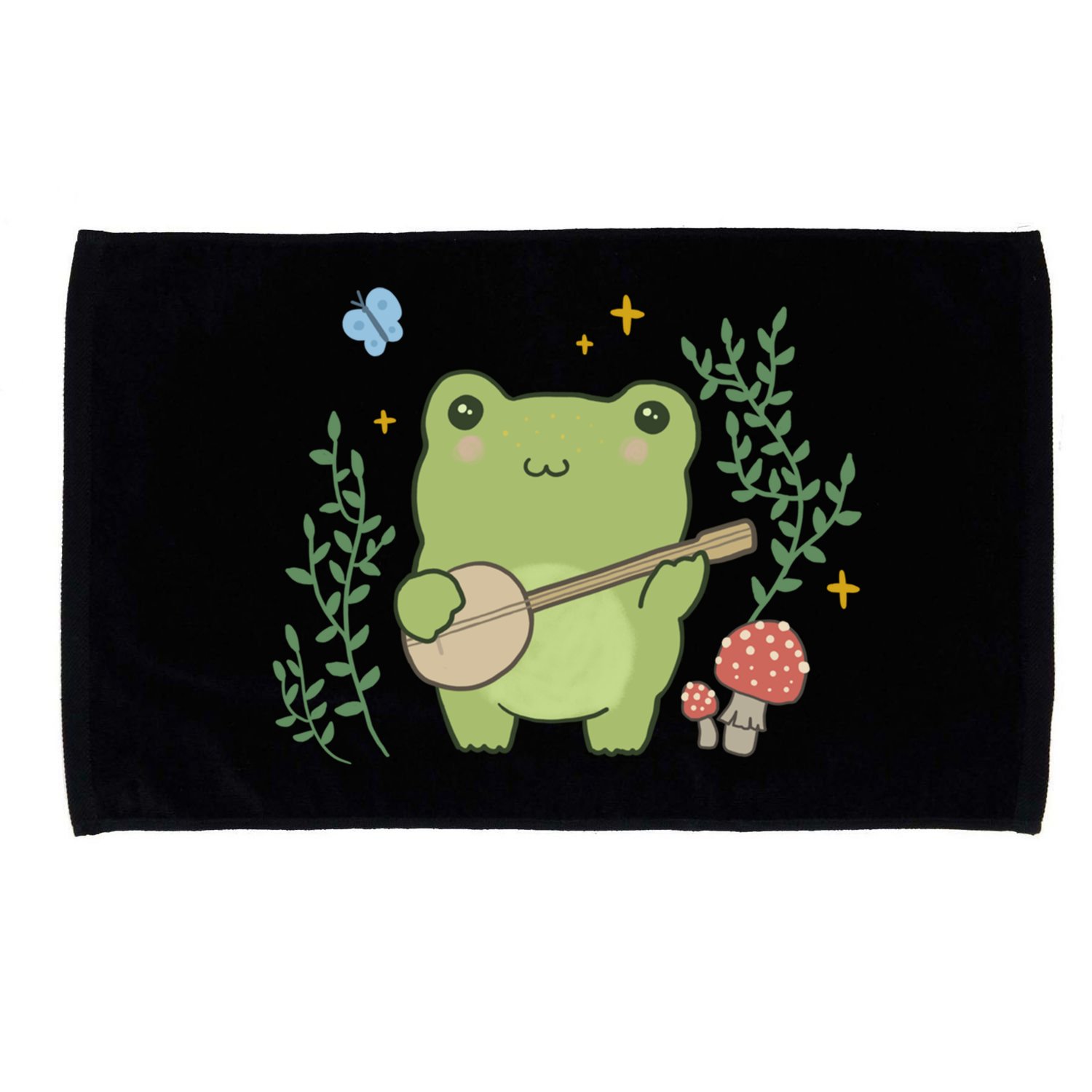 Kawaii Cute Frog Banjo Butterfly Gift Cottagecore Aesthetic Great Gift Microfiber Hand Towel
