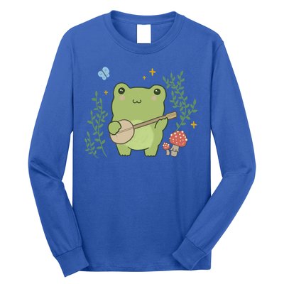 Kawaii Cute Frog Banjo Butterfly Gift Cottagecore Aesthetic Great Gift Long Sleeve Shirt