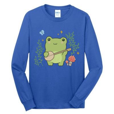 Kawaii Cute Frog Banjo Butterfly Gift Cottagecore Aesthetic Great Gift Tall Long Sleeve T-Shirt