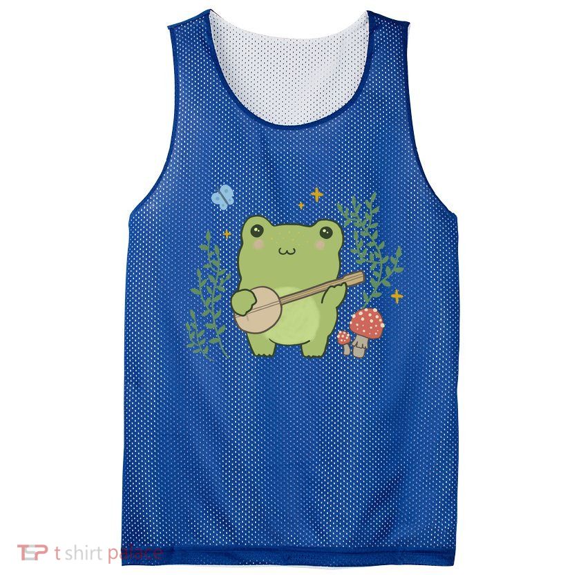 Kawaii Cute Frog Banjo Butterfly Gift Cottagecore Aesthetic Great Gift Mesh Reversible Basketball Jersey Tank
