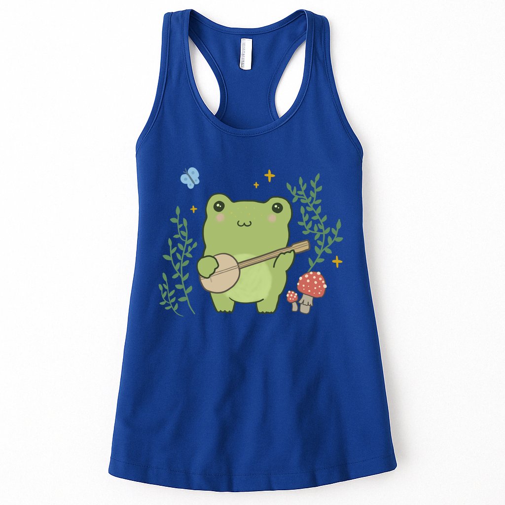 Kawaii Cute Frog Banjo Butterfly Gift Cottagecore Aesthetic Great Gift Womens Tank Top