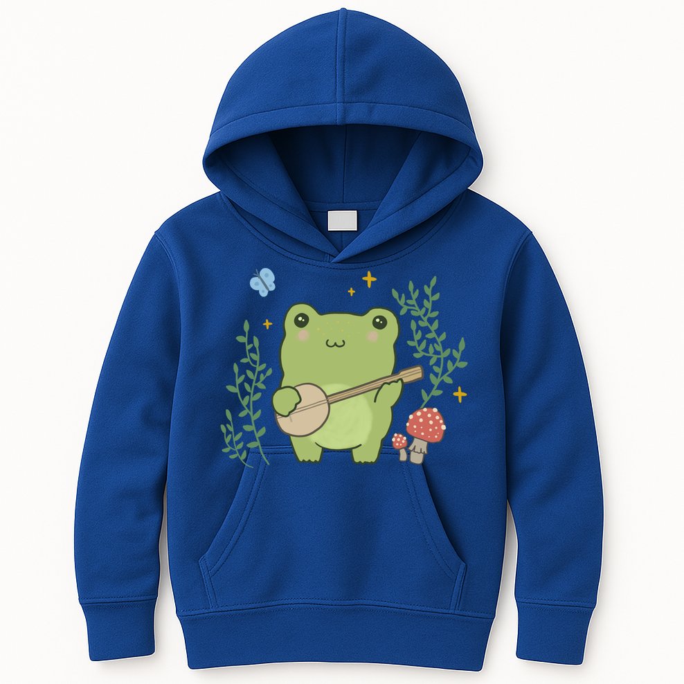 Kawaii Cute Frog Banjo Butterfly Gift Cottagecore Aesthetic Great Gift Kids Hoodie