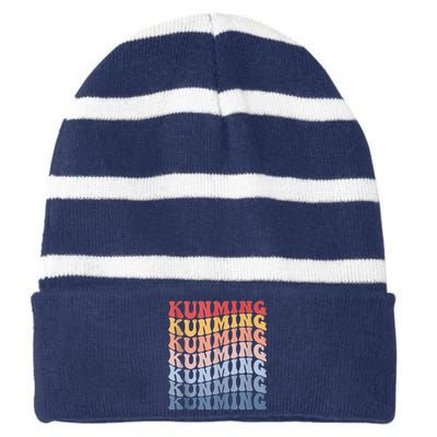 Kunming City Groovy Retro Striped Beanie with Solid Band