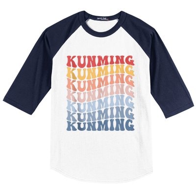 Kunming City Groovy Retro Baseball Sleeve Shirt