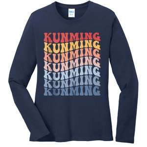 Kunming City Groovy Retro Ladies Long Sleeve Shirt