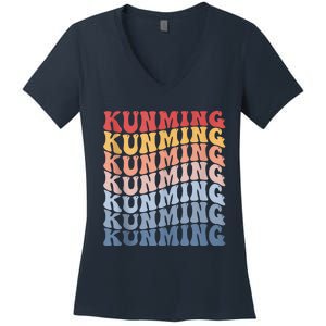 Kunming City Groovy Retro Women's V-Neck T-Shirt