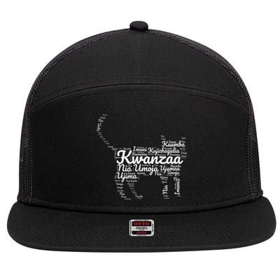 Kwanzaa Cat Graphic 7 Principles African American Holiday 7 Panel Mesh Trucker Snapback Hat