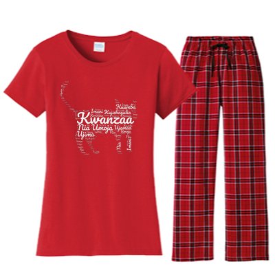 Kwanzaa Cat Graphic 7 Principles African American Holiday Women's Flannel Pajama Set