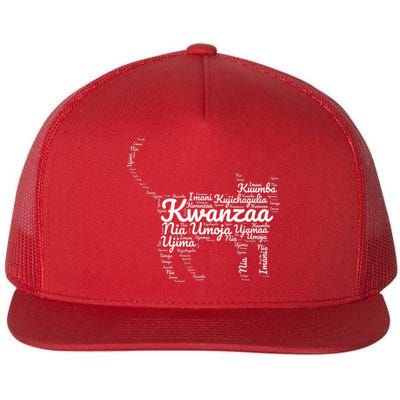 Kwanzaa Cat Graphic 7 Principles African American Holiday Flat Bill Trucker Hat