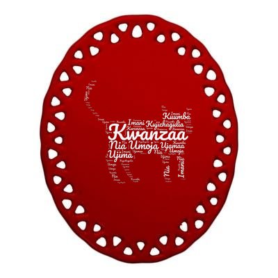 Kwanzaa Cat Graphic 7 Principles African American Holiday Ceramic Oval Ornament