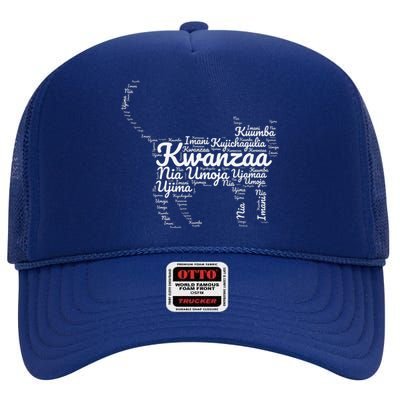 Kwanzaa Cat Graphic 7 Principles African American Holiday High Crown Mesh Back Trucker Hat