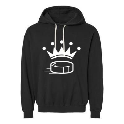 King Crown Hockey Puck Funny For Player Coach Fan Garment-Dyed Fleece Hoodie
