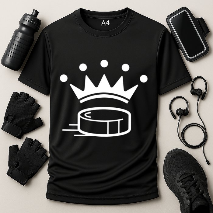 King Crown Hockey Puck Funny For Player Coach Fan Cooling Performance Crew T-Shirt