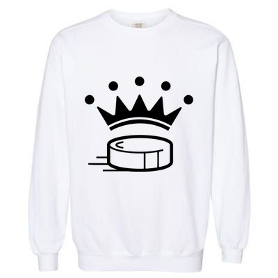 King Crown Hockey Puck Funny For Player Coach Fan Garment-Dyed Sweatshirt