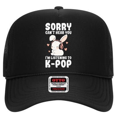 Kpop CanT Hear You IM Listening Kpop Cute Bunny Graphic High Crown Mesh Back Trucker Hat