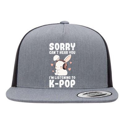 Kpop CanT Hear You IM Listening Kpop Cute Bunny Graphic Flat Bill Trucker Hat