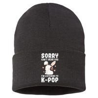 Kpop CanT Hear You IM Listening Kpop Cute Bunny Graphic Sustainable Knit Beanie