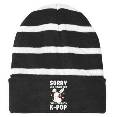 Kpop CanT Hear You IM Listening Kpop Cute Bunny Graphic Striped Beanie with Solid Band