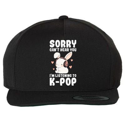 Kpop CanT Hear You IM Listening Kpop Cute Bunny Graphic Wool Snapback Cap