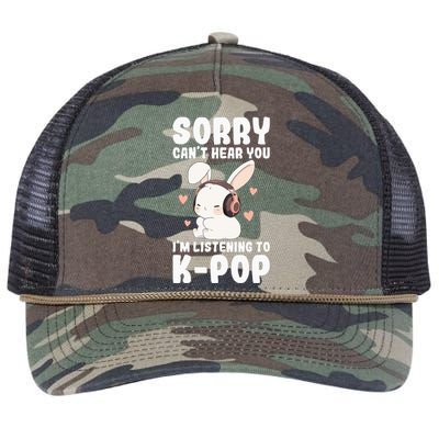 Kpop CanT Hear You IM Listening Kpop Cute Bunny Graphic Retro Rope Trucker Hat Cap