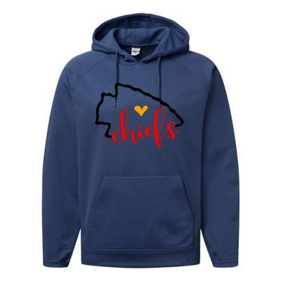 Kansas City Heart Kansas Football Kansas Lover Fan Performance Fleece Hoodie