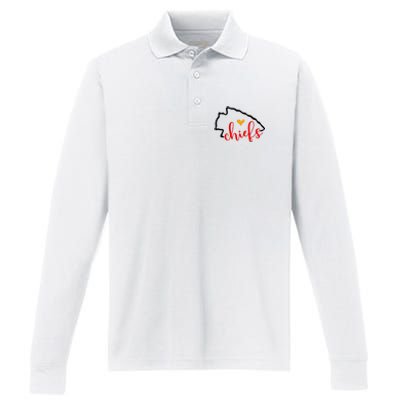 Kansas City Heart Kansas Football Kansas Lover Fan Performance Long Sleeve Polo