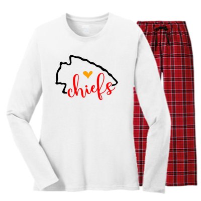 Kansas City Heart Kansas Football Kansas Lover Fan Women's Long Sleeve Flannel Pajama Set 