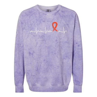 Kidney Cancer Heartbeat Kidney Cancer Awareness Ribbon Gift Colorblast Crewneck Sweatshirt