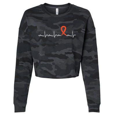 Kidney Cancer Heartbeat Kidney Cancer Awareness Ribbon Gift Cropped Pullover Crew