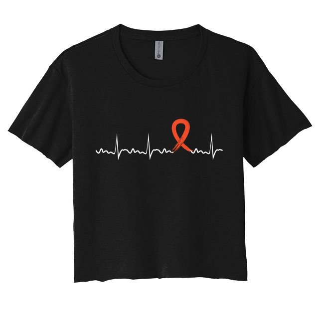 Kidney Cancer Heartbeat Kidney Cancer Awareness Ribbon Gift Women's Crop Top Tee