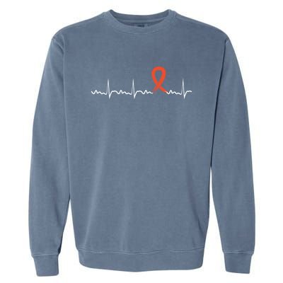 Kidney Cancer Heartbeat Kidney Cancer Awareness Ribbon Gift Garment-Dyed Sweatshirt