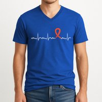 Kidney Cancer Heartbeat Kidney Cancer Awareness Ribbon Gift V-Neck T-Shirt