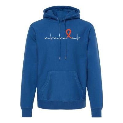 Kidney Cancer Heartbeat Kidney Cancer Awareness Ribbon Gift Premium Hoodie