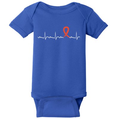 Kidney Cancer Heartbeat Kidney Cancer Awareness Ribbon Gift Baby Bodysuit