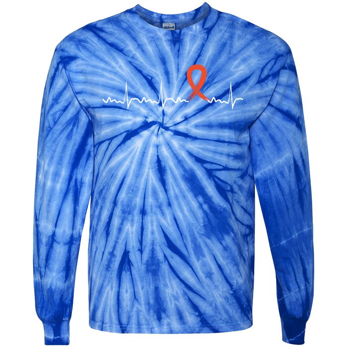 Kidney Cancer Heartbeat Kidney Cancer Awareness Ribbon Gift Tie-Dye Long Sleeve Shirt